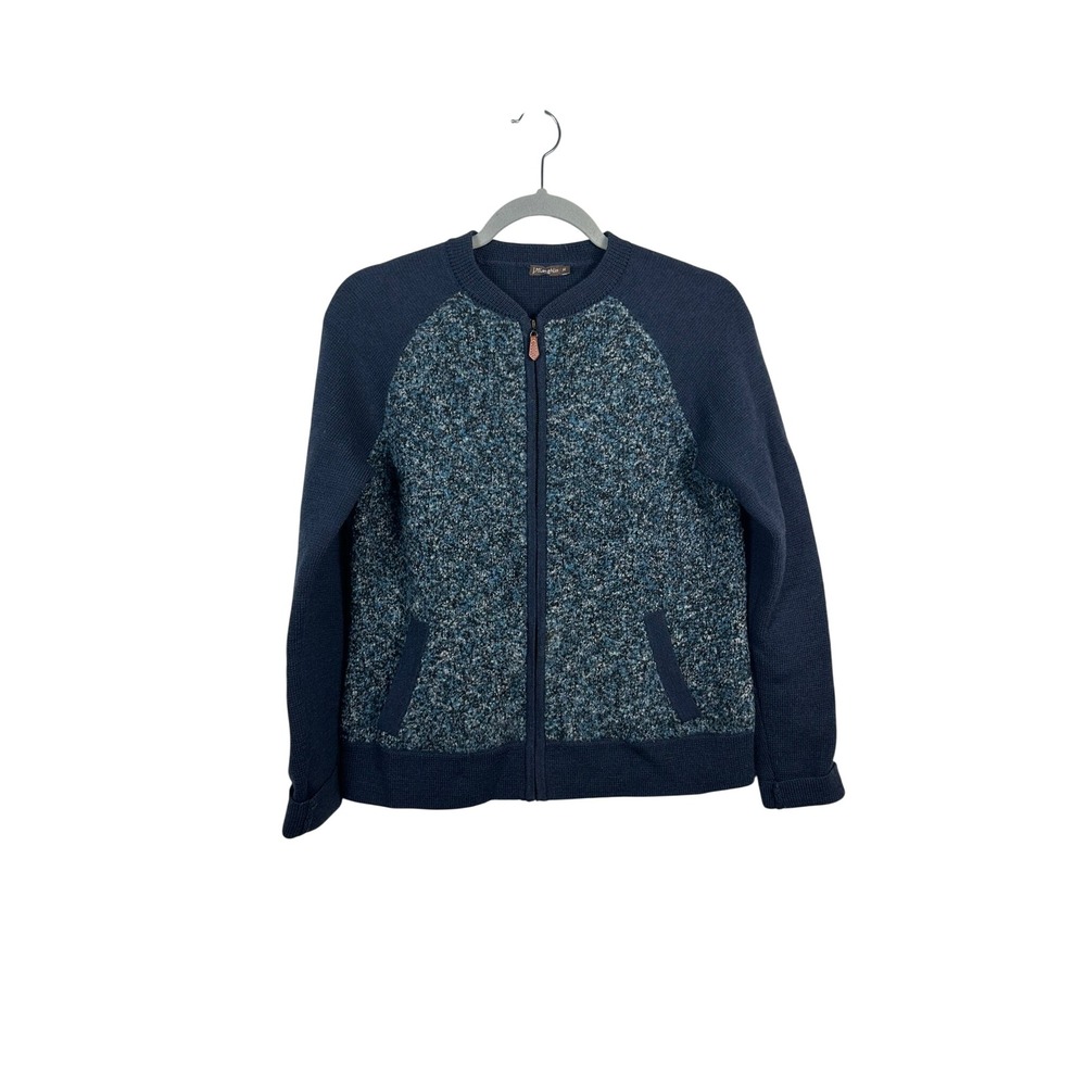 J.McLaughlin Cardigan Women M Navy Blue Excellent Merino Wool Zip Front Bomber